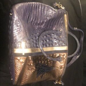 Elegant Crocodile-Embossed Bag in Purple and Gold